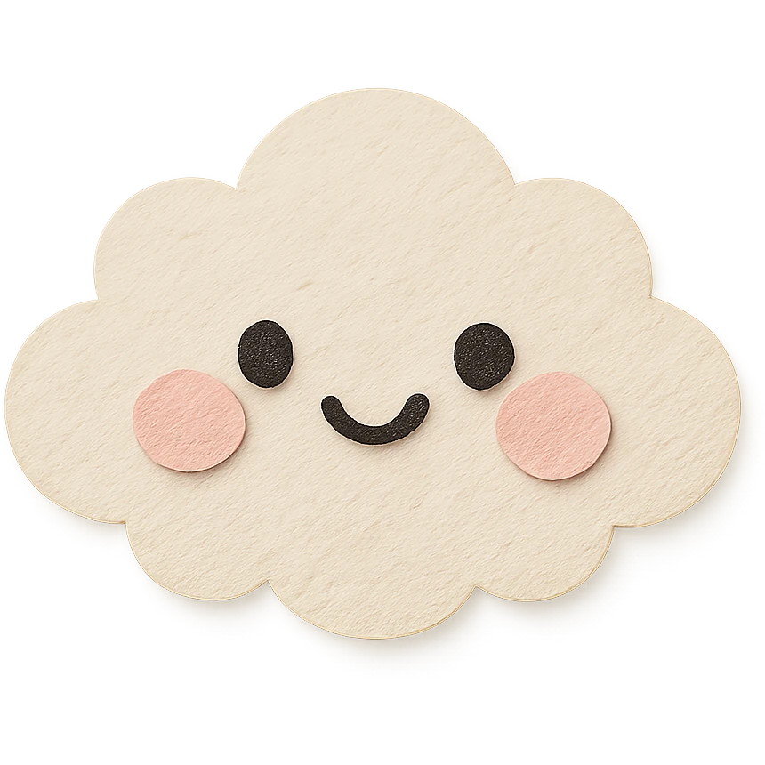 kawaii fluffy white cloud, happy face, blushing cheeks, no limbs, full body, soft pastel colors, paper craft style emoji