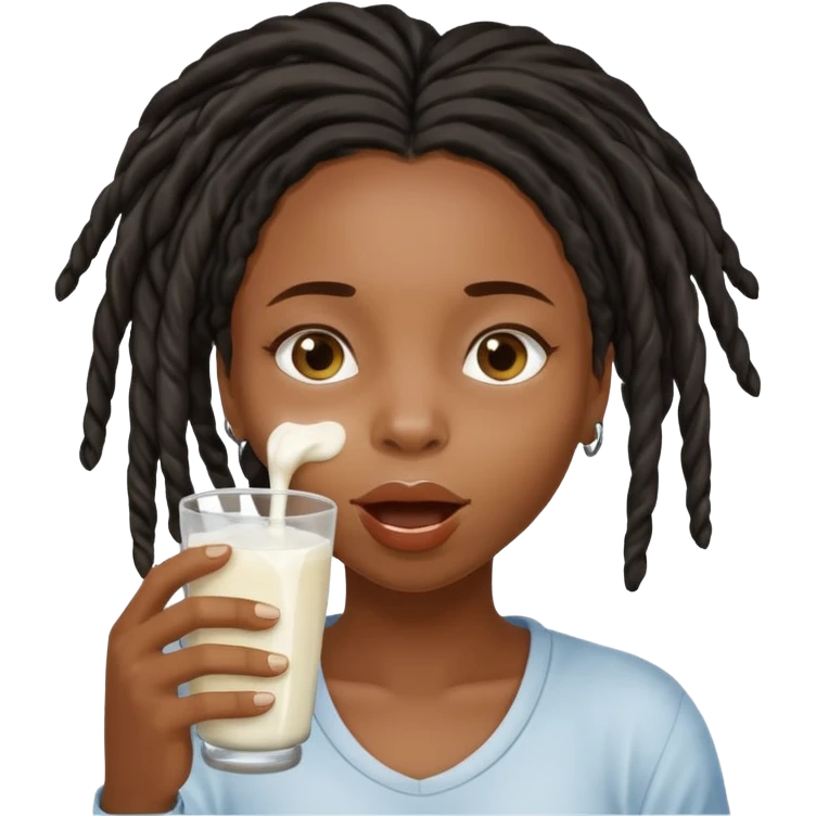 Black girl with locs with milk on face spitting into a glass emoji