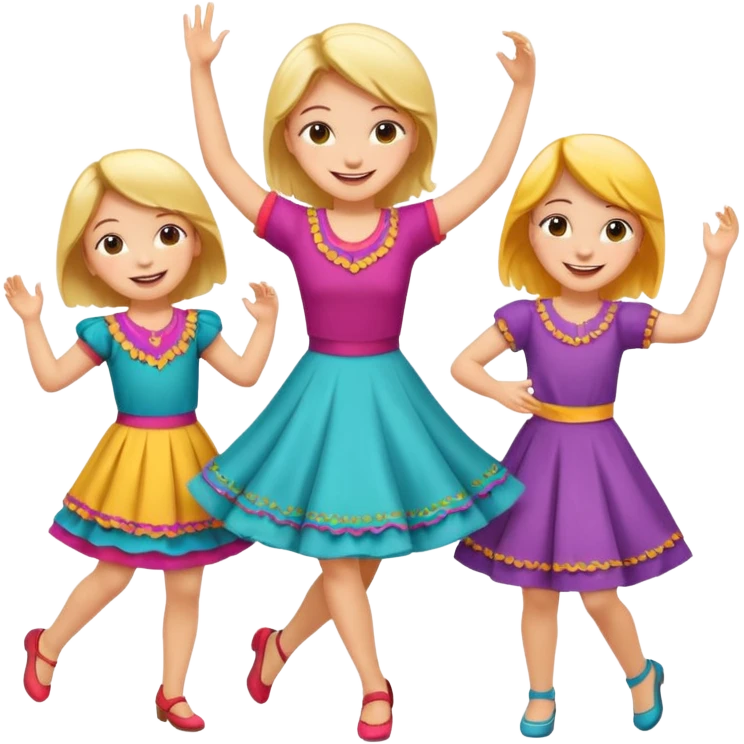 Super happy kids dancing and mom is sewing emoji