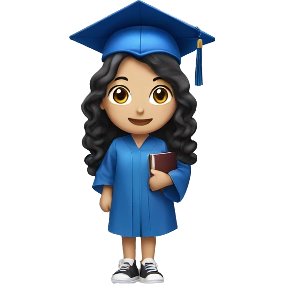 asian girl wearing blue graduation cap with long curly black hair emoji