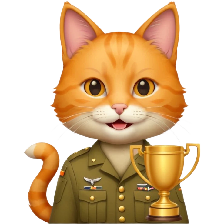happy soldier cat with a trophy emoji