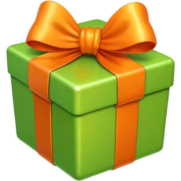 apple style emoji of a light green box with a shiny orange bow emoji