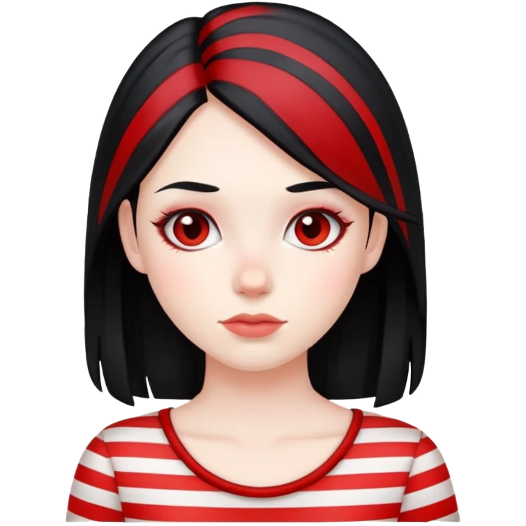 Pale girl, black hair with red striped hair emoji