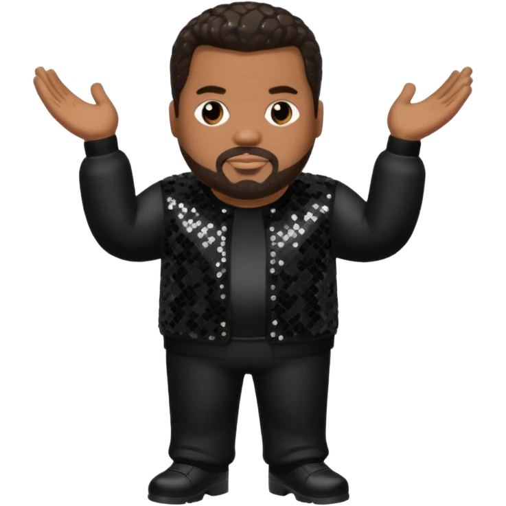 Fatman Scoop with dark brown hair, black sequin outfit emoji