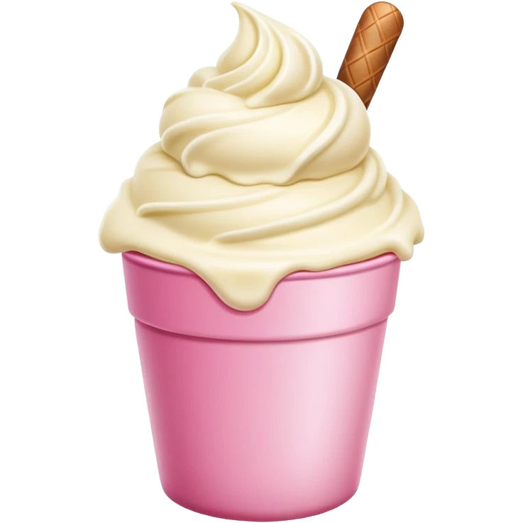 ultra realistic single scoop of vanilla bean ice cream in pink cup emoji