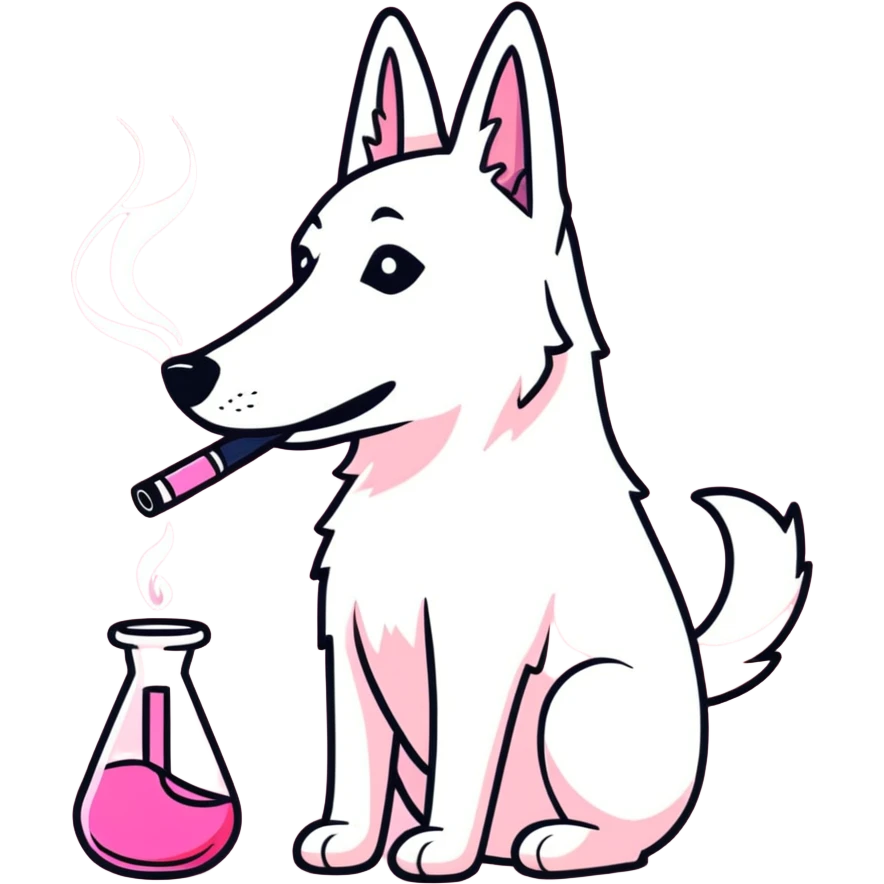 White belgian Shepard smokes a pink bong emoji