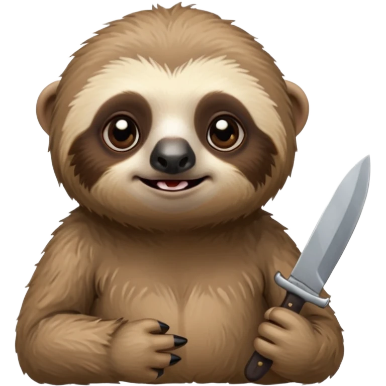 Cute little sloth holding a knife but looking cute but evil emoji