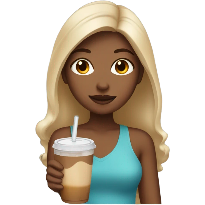 Girl with brown hair with blonde in it with an iced coffee in her hand  emoji