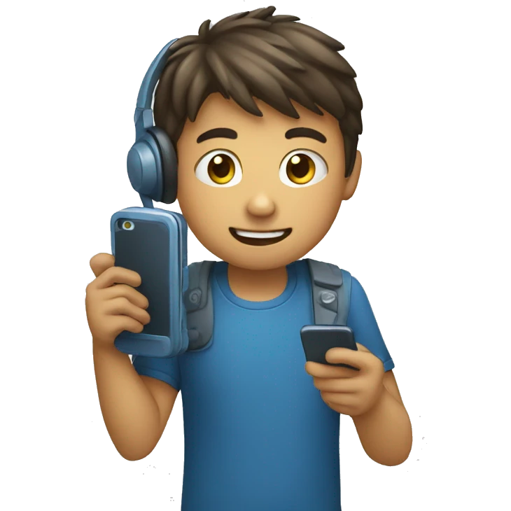 Boy playing phone emoji