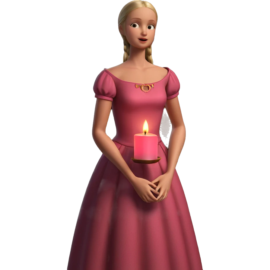 girl in pink dress with candle emoji