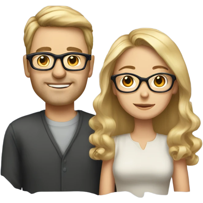 Woman with long brunette hair in 30s with husband who has blonde short hair, and glasses emoji