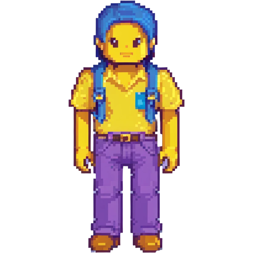 Steve from Minecraft, blocky character with blue shirt and purple pants emoji
