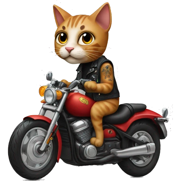 a cat on a motorcycle with tattoos emoji