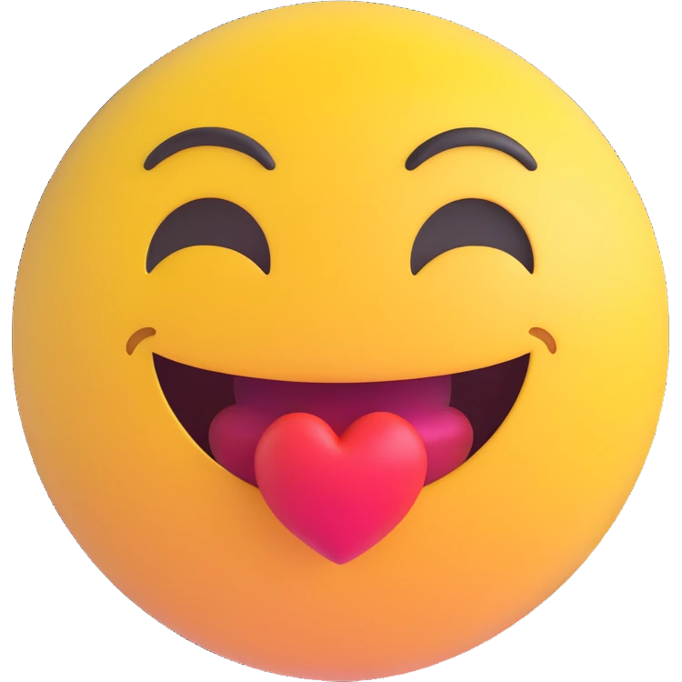 3D smiley emoji, round shape, in love, heart lips, smiling face, no body emoji