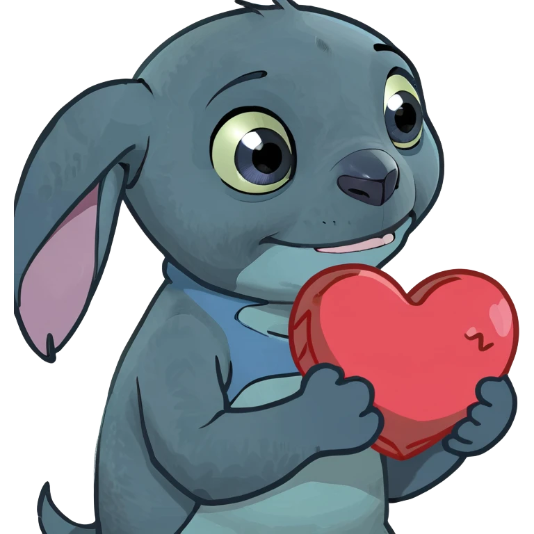 stich holding a heart emoji