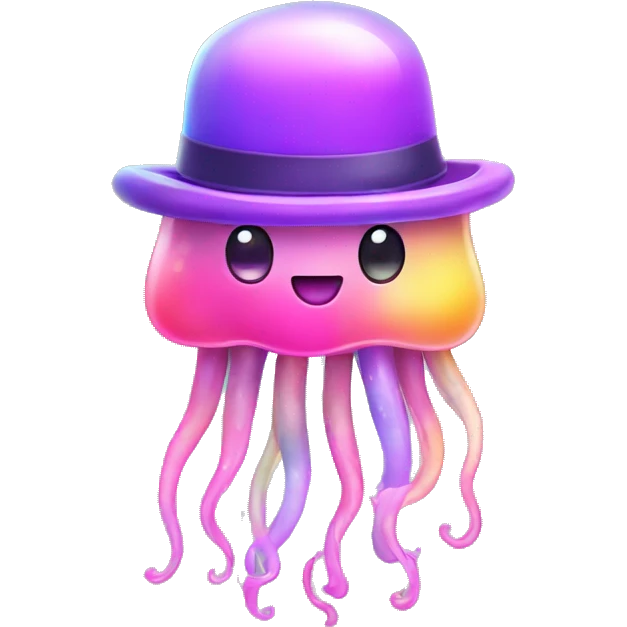 Kawaii pastel rainbow jellyfish with neon top hat  emoji