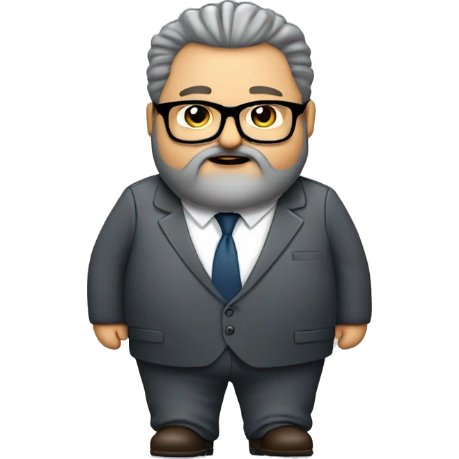 Fat guy, big beard dark grey, with 40 years, using round glasses using suit and tie with beard handing a mini airplane   emoji