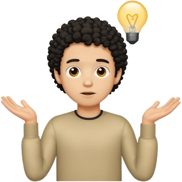 a guy shrugging his shoulders with a black little bit curly hair emoji