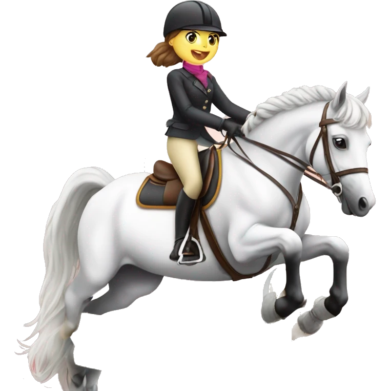 Girl riding fleabitten showjumping pony emoji