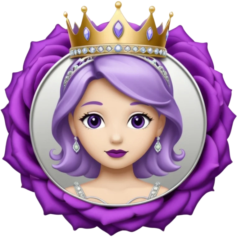 Purple rose flower, silver circle plaque, silver tiara emoji
