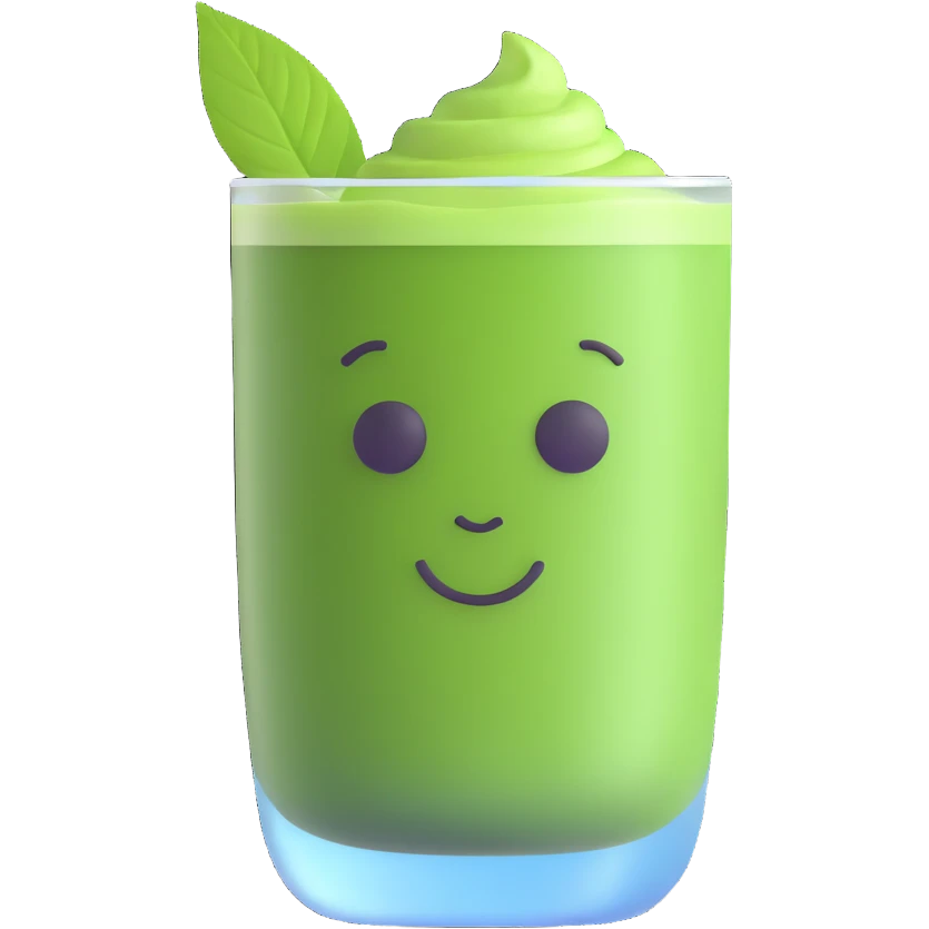 matcha drink in a glass cup with bright green tea and realistic foam, 3D emoji style, minimal background emoji