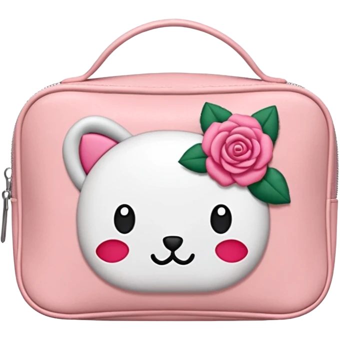 Uma necesserie branca com laços rosas emoji