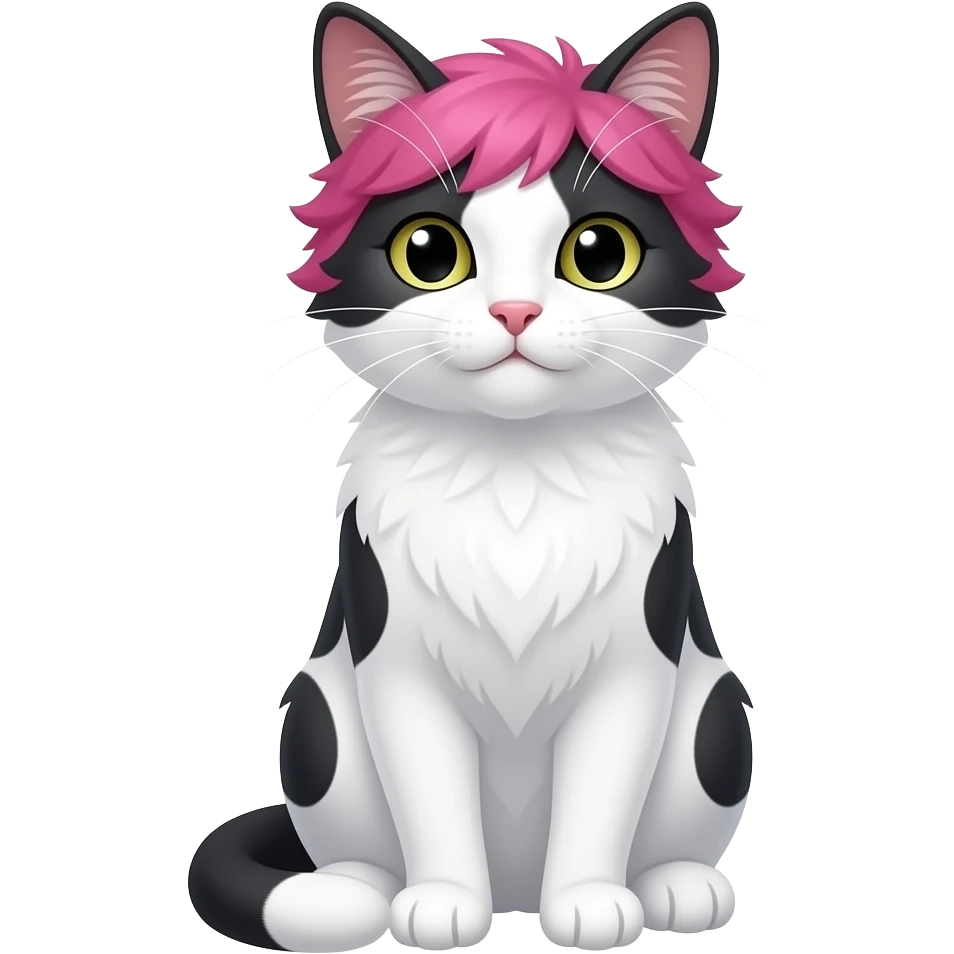 white and black cat with pink hairs sitting pose front view emoji