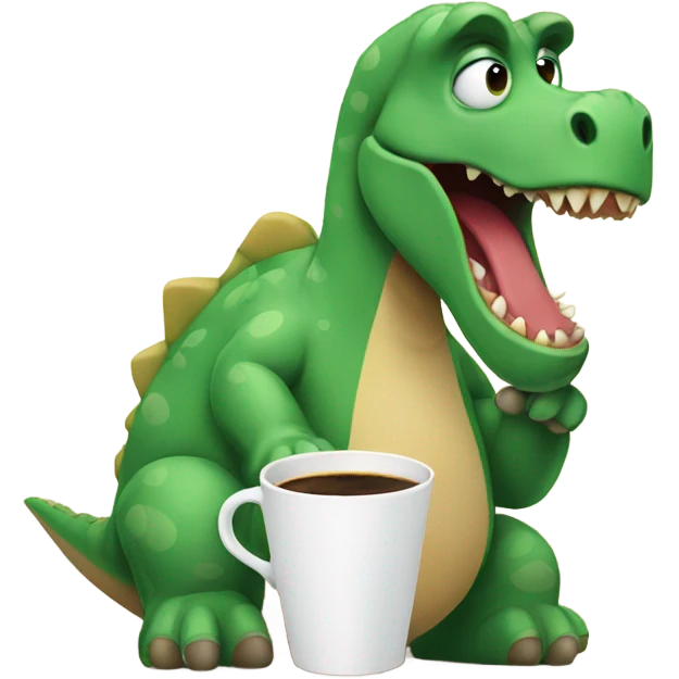 sad dinosaur drinking coffee emoji