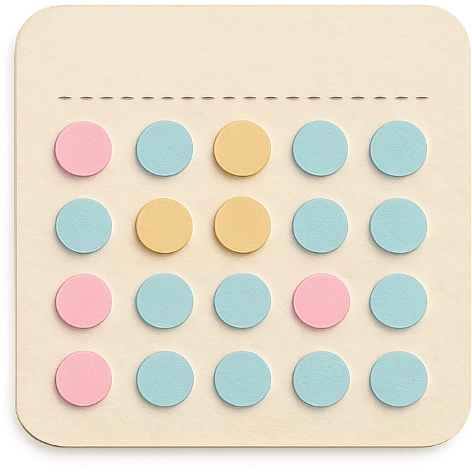 soft pastel gentle habit tracker grid with rounded corners and delicate dotted lines emoji