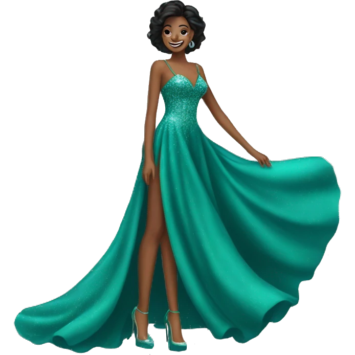 prom dress on manican long with train glittery teal emoji