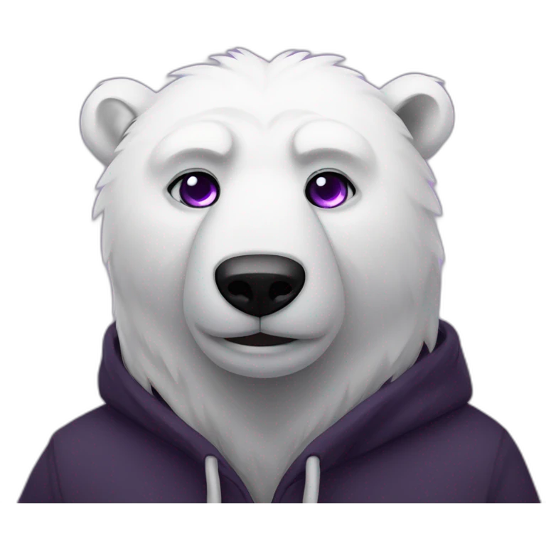 Male Anthro polar bear, black hoodie, purple eyes emoji