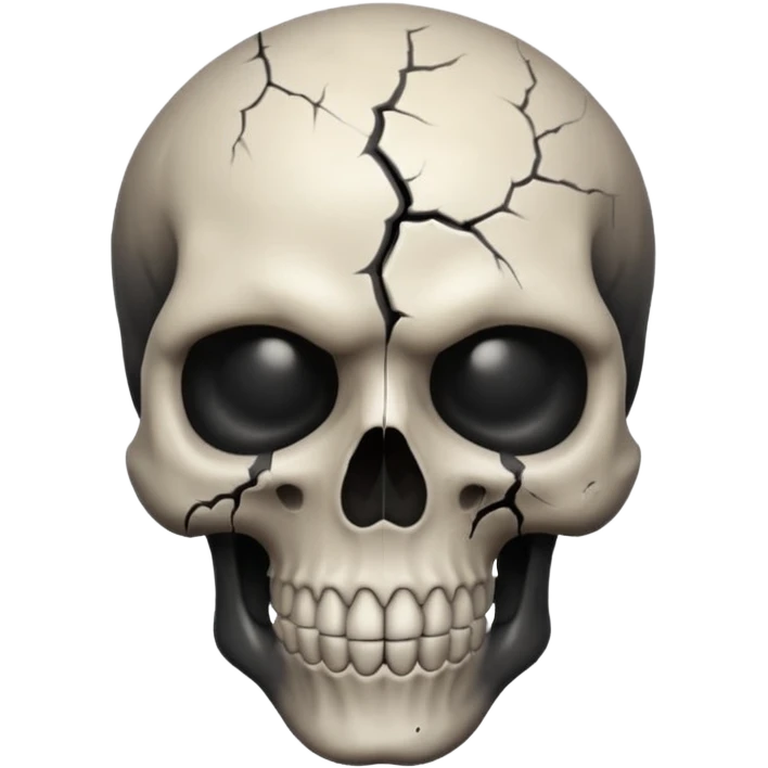 iOS style emoji, dark fantasy skull, cracks, black smoke from eyes, soft light, stylized emoji