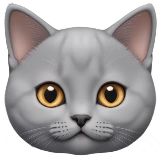 cinematic-cute-british shorthair-kitten cat-portrait-emoji,-head-tilted-playfully-and-inquisitively,-sleek-solid-grey-fur,-simplified-yet-adorable-features,-highly-detailed,-glowing-with-a-warm,-friendly-glow emoji