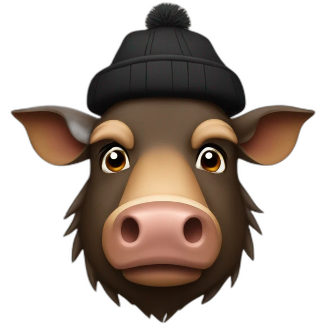 fullface brown boar tired of life with a black winter hat emoji