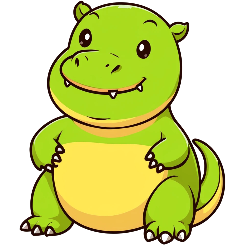 A fat komodo dragon with a bloated stomach, mid-hiccup with its body bouncing slightly from the hiccup emoji