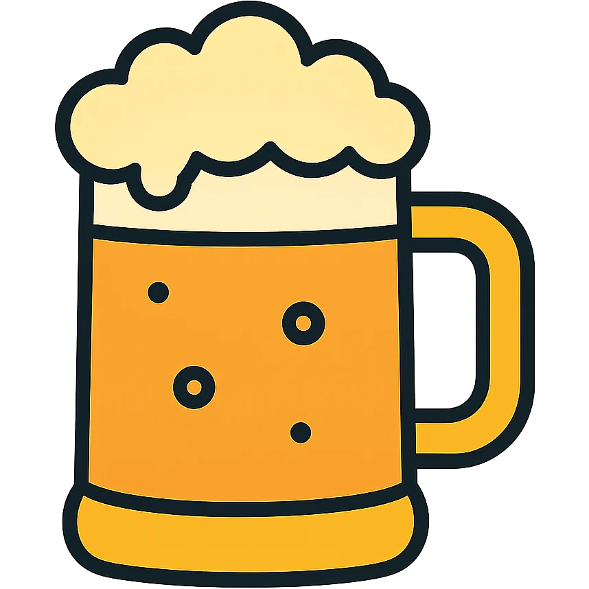 A beer mug with frothy foam, amber liquid, pint glass with handle emoji