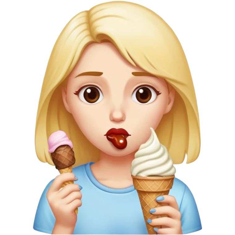 Lady eating ice cream sad emoji