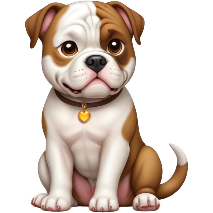 cinematic-[american bulldog]-realistic-full-body-sitting-emoji,-tail-resting-loosely-beside-its-paws,-head-tilted-dramatically,-sleek-[brown]-fur,-simplified-yet-realistic-focused-features,-highly-detailed,-glowing-with-an-almost-sarcastic-glow emoji