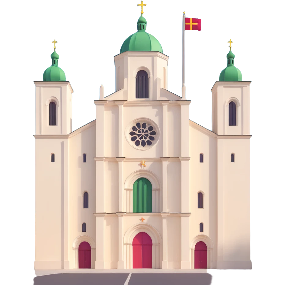 3D style Discord role icon featuring Vilnius Cathedral Lithuania with recognizable cathedral silhouette and subtle Lithuanian flag colors suitable for small display emoji