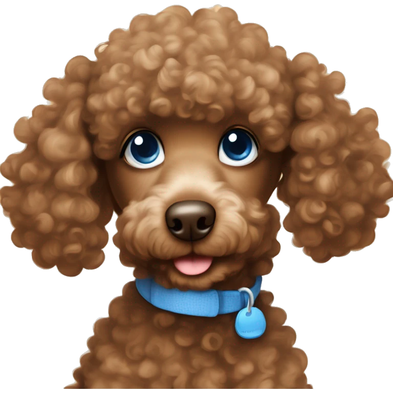  brown poodle with the cutest puppy face but with curly hair half brown half white and with blue eyes  emoji