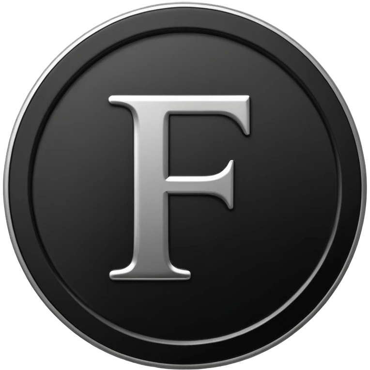 Emoji icon of a black coin with engraved letter F, minimalist style, isolated, no color emoji