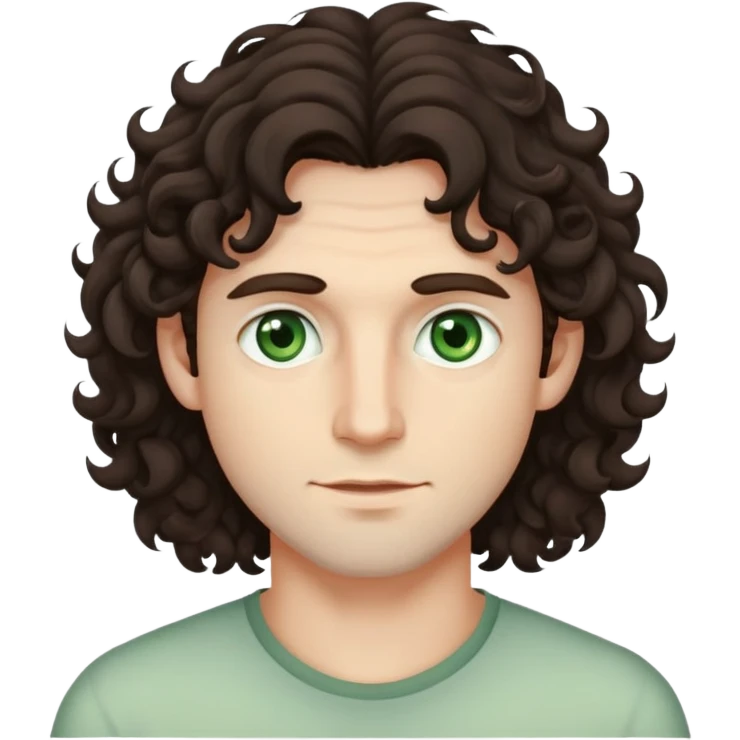 man with medium-long curly dark brown hair and pale green eyes emoji