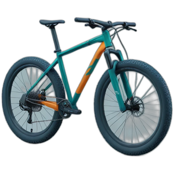 mountain bike in dark blue, sea green and orange emoji