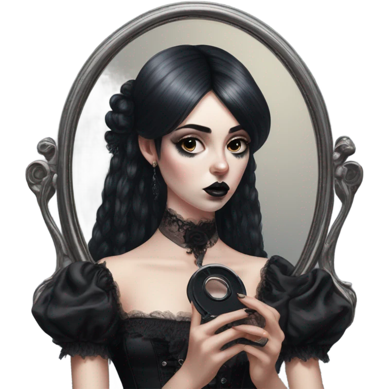 Hyper Realistic Goth victoria secret model looking into a handheld mirror  emoji
