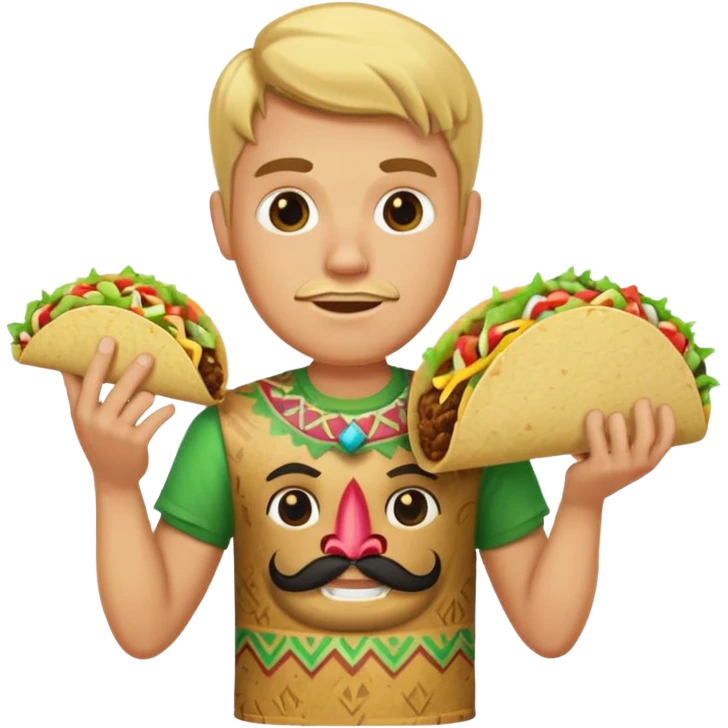 blonde man with tiki shirt holding taco emoji