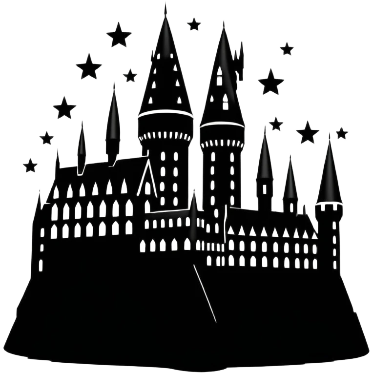 Harry Potter series, Hogwarts castle silhouette with stars, outlined only emoji