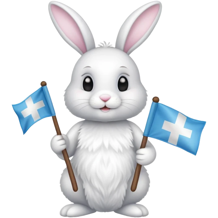 White Easter bunny with a flag that says Morgane and Maddison emoji
