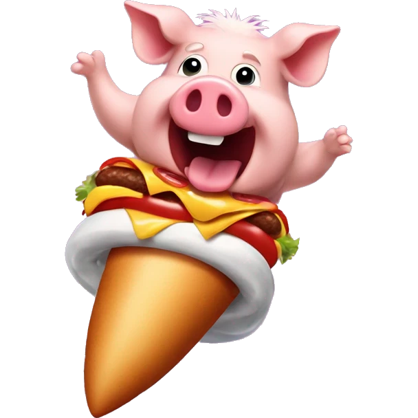 a hairy pig on a rocket eating a hotdog emoji