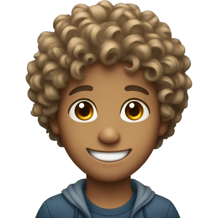 A boy with curly hair smiling emoji