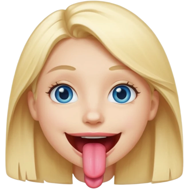 a smiley face with tongue out just a little bit, blue eyes and blonde hair emoji